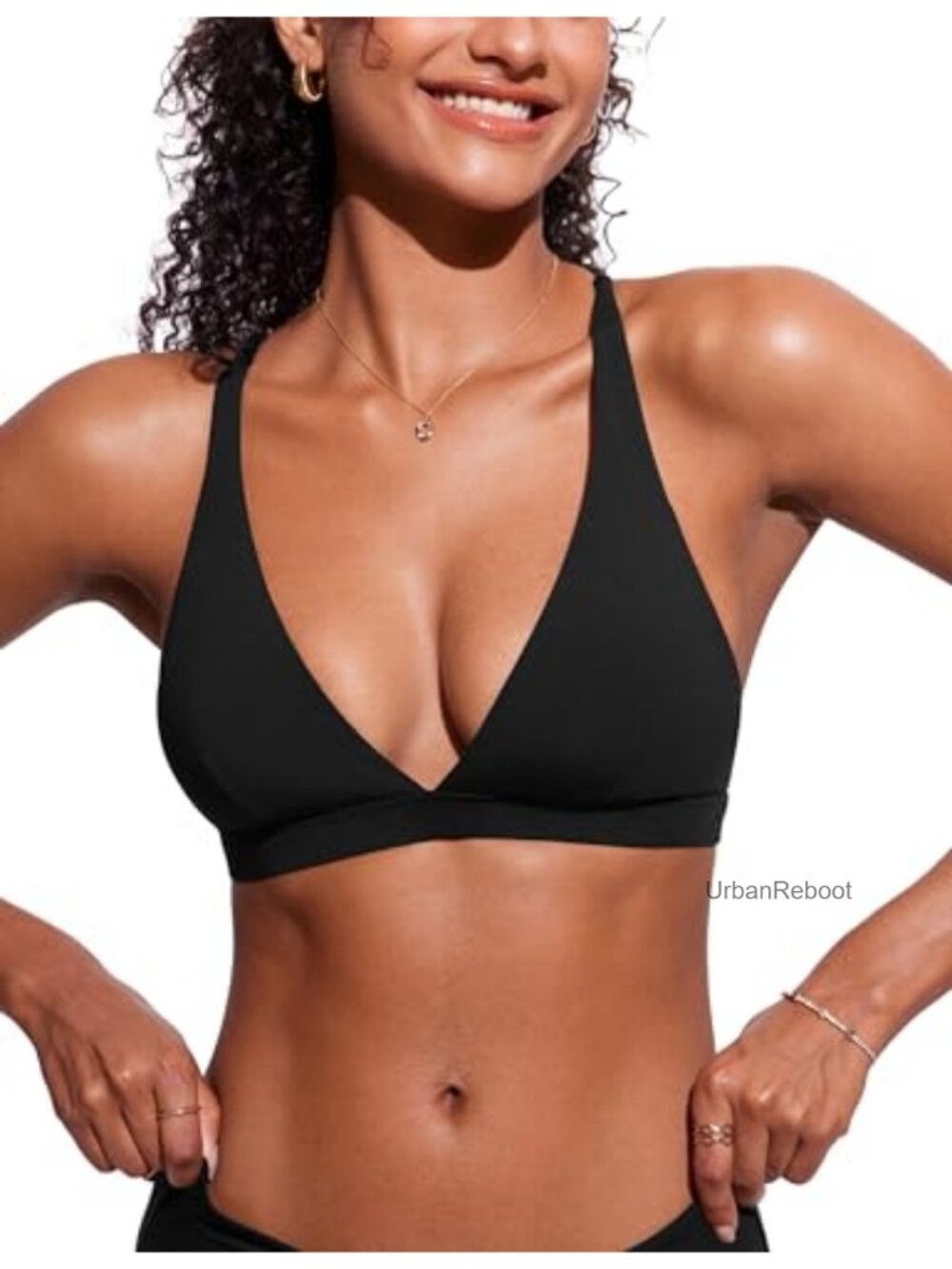 Deep V Neck Bikini Top Criss Cross Racerback Removable Pads